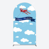 Lofaris Blue Sky White Cloud Airplane Birthday Arch Backdrop